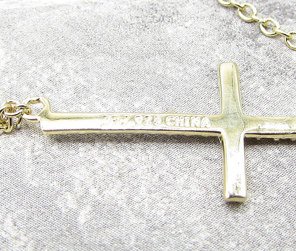 Gold Over 925 Sterling Silver Genuine Diamond Cross Chain Necklace PT1313