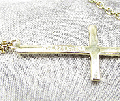 Gold Over 925 Sterling Silver Genuine Diamond Cross Chain Necklace PT1313