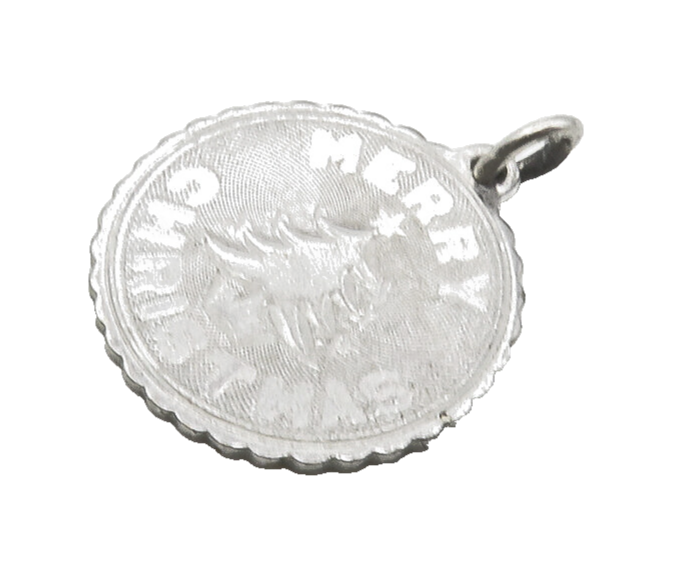 925 Sterling Silver  Petite Merry Christmas Tree Medallion Pendant  PT13502