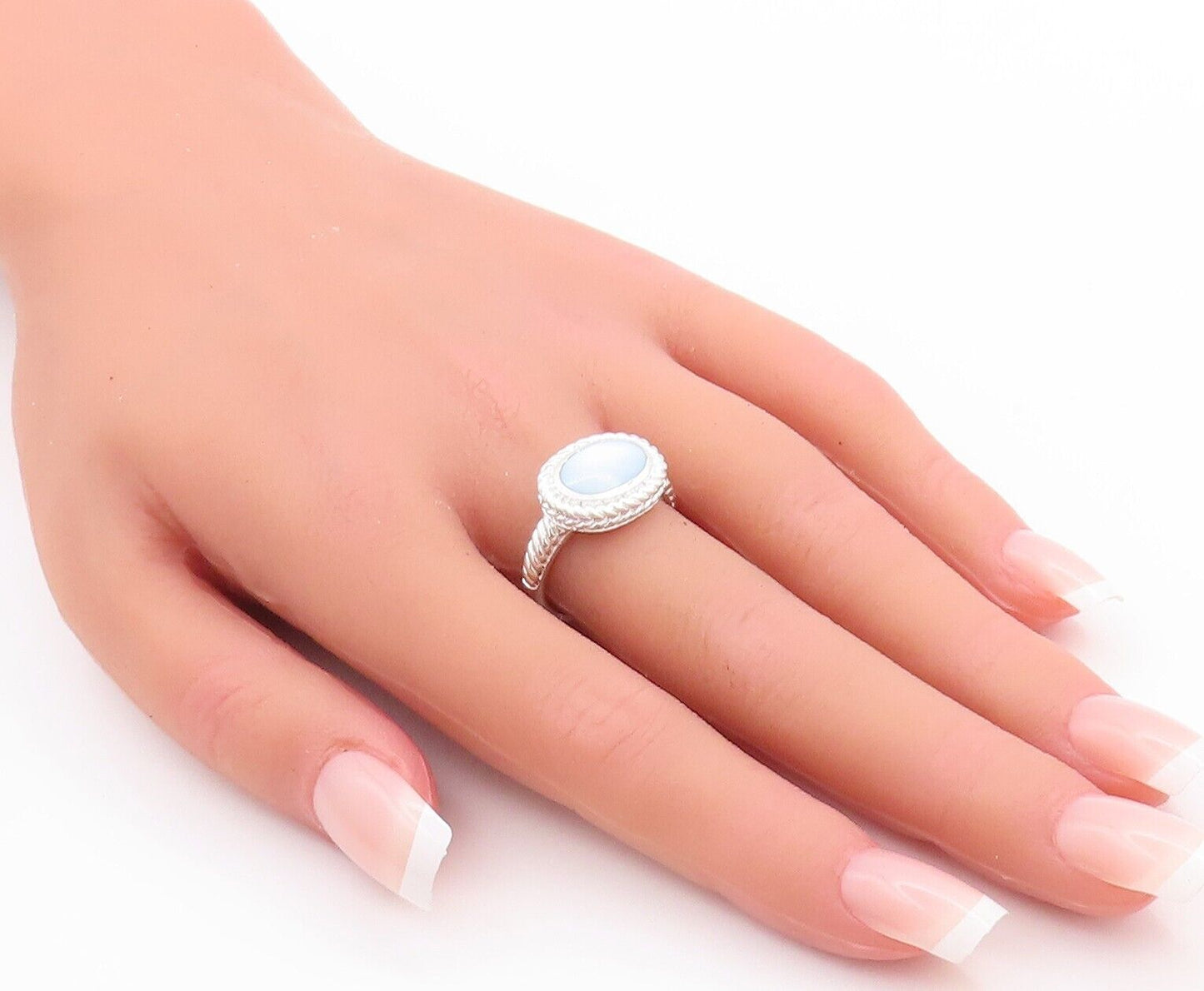925 Sterling Silver Vintage Ring Twisted Rope Carved Oval Moonstone Sz 7 RG28561