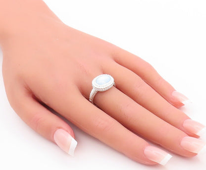 925 Sterling Silver Vintage Ring Twisted Rope Carved Oval Moonstone Sz 7 RG28561