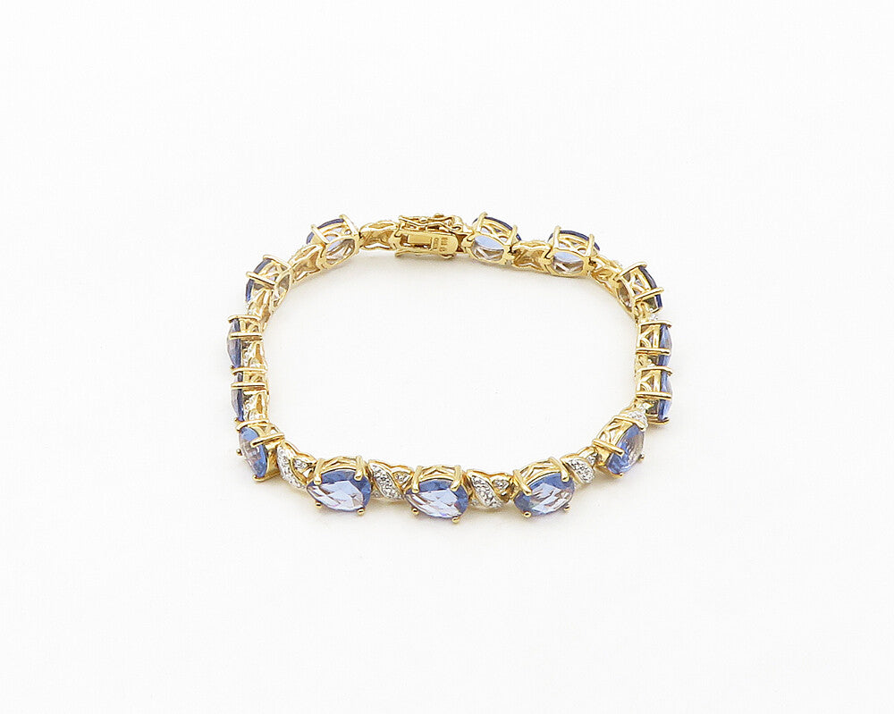 925 Sterling Silver  Tanzanite Shiny Two Tone XO Hinge Chain Bracelet  BT7834