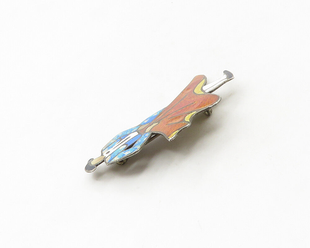 J. FREDERICO MEXICO 925 Silver  Vintage Enamel Bull Fighter Brooch Pin  BP6746