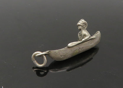925 Sterling Silver  Vintage Dark Tone Man In Canoe Boat Pendant  PT18337