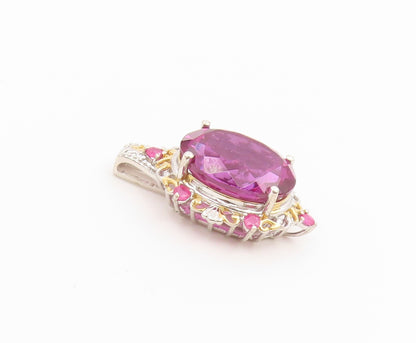 925 Sterling Silver Vintage Pendant Two Tone Oval Cut Pink Topaz Charm  PT26592