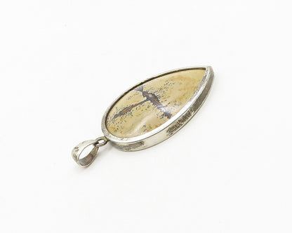 925 Sterling Silver  Vintage Tear Drop Brown Jasper Shiny Pendant  PT15165