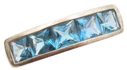 925 Sterling Silver Vintage Ring Solid Square Cut Blue Topaz Band  SZ 8  RG31987