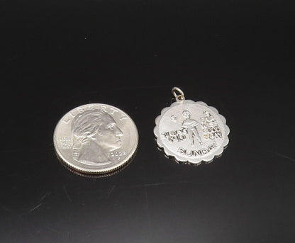 925 Sterling Silver  Vintage Sunday's Child Wavy Edge Charm Pendant  PT21840