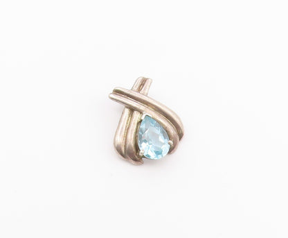 925 Sterling Silver  Vintage Prong Set Tear Drop Blue Topaz Pendant  PT16958