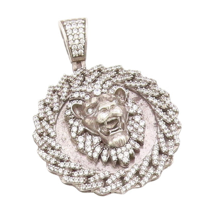 925 Sterling Silver Vintage Pendant CZ Roaring Lion Head Medallion  PT25638