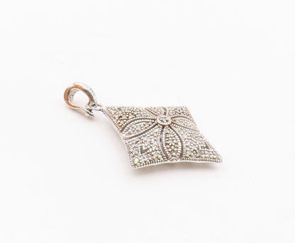 925 Sterling Silver  Vintage Genuine Diamonds Floral Motif Pendant  PT18130