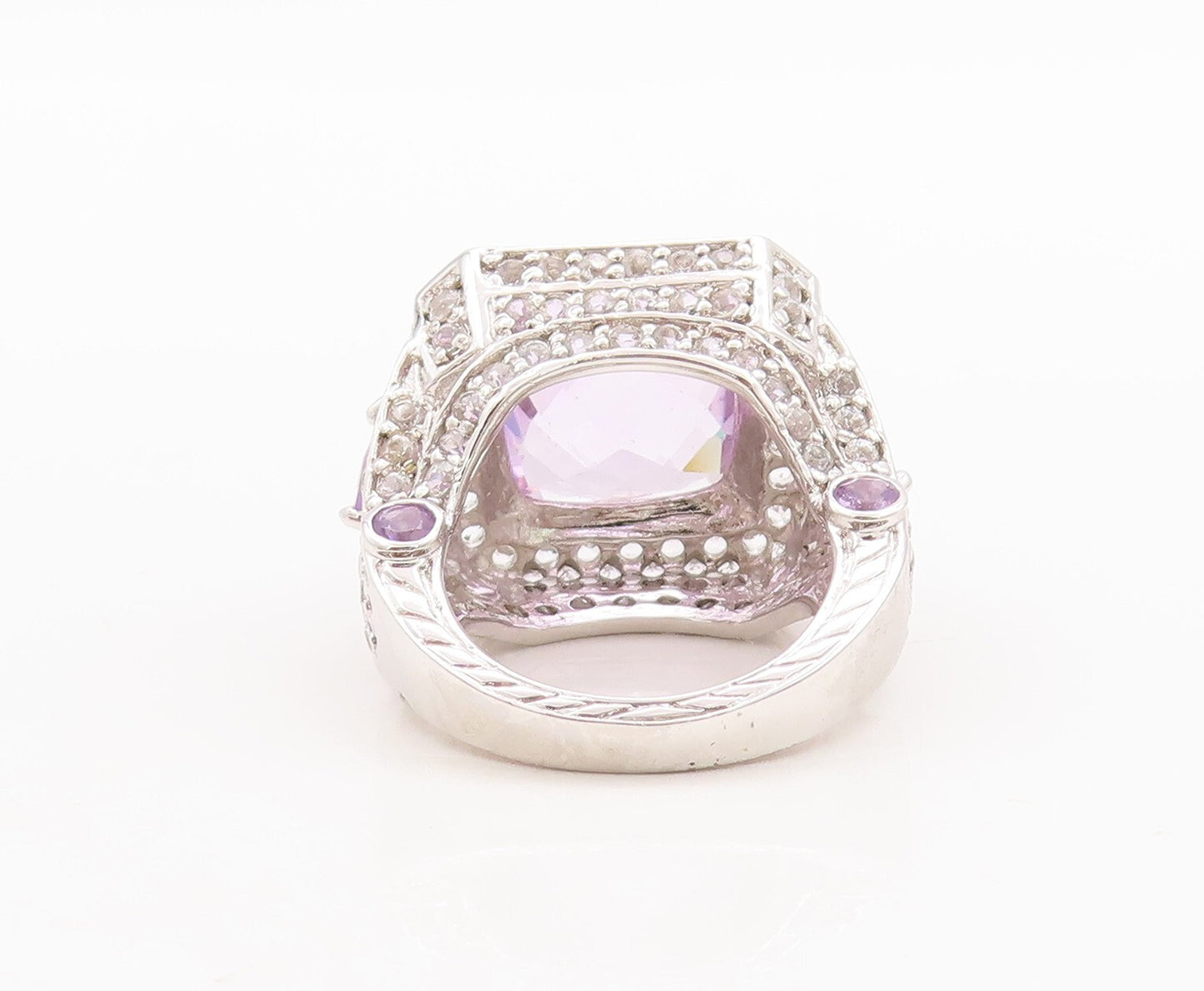 925 Sterling Silver Vintage Ring Carved Square Cut Amethyst Topaz  Sz 7  RG29457