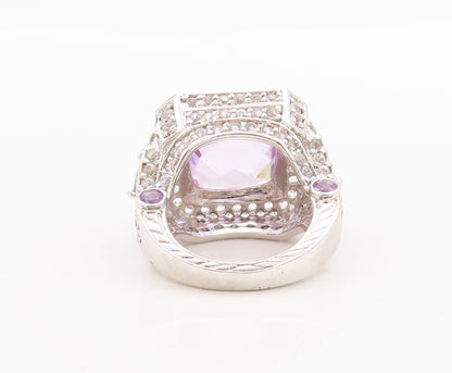 925 Sterling Silver Vintage Ring Carved Square Cut Amethyst Topaz  Sz 7  RG29457