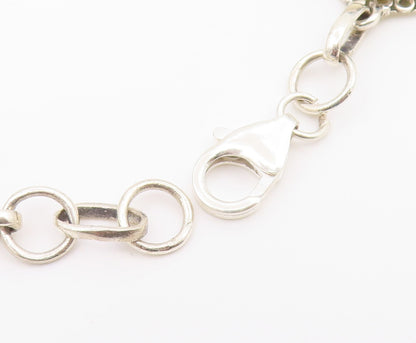 925 Sterling Silver Faceted Blue Topaz Shiny Floral Chain Bracelet BT3815