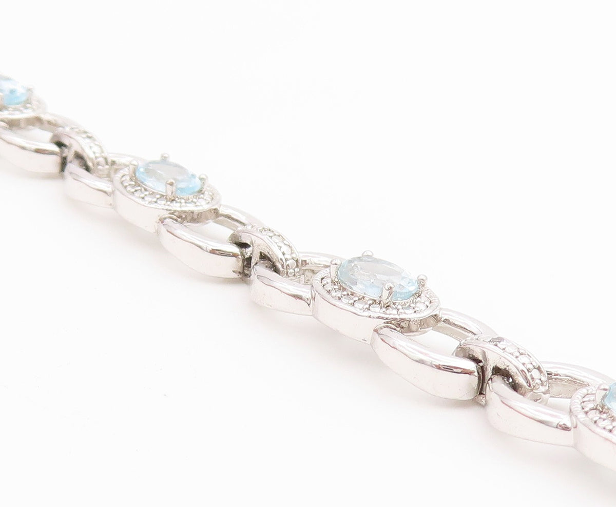 925 Sterling Silver Vintage Bracelet Oval Cut Blue Topaz Statement Chain BT12230