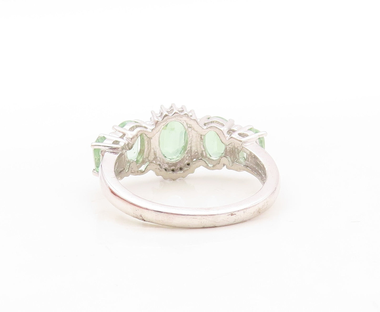 925 Sterling Silver Vintage Ring Designer Green Gemstone & CZ  Sz 7  RG30934