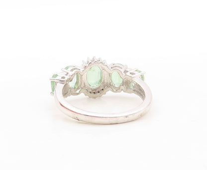 925 Sterling Silver Vintage Ring Designer Green Gemstone & CZ  Sz 7  RG30934