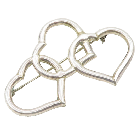 925 Sterling Silver  Vintage Shiny Polished Open Love Hearts Brooch Pin BP7535