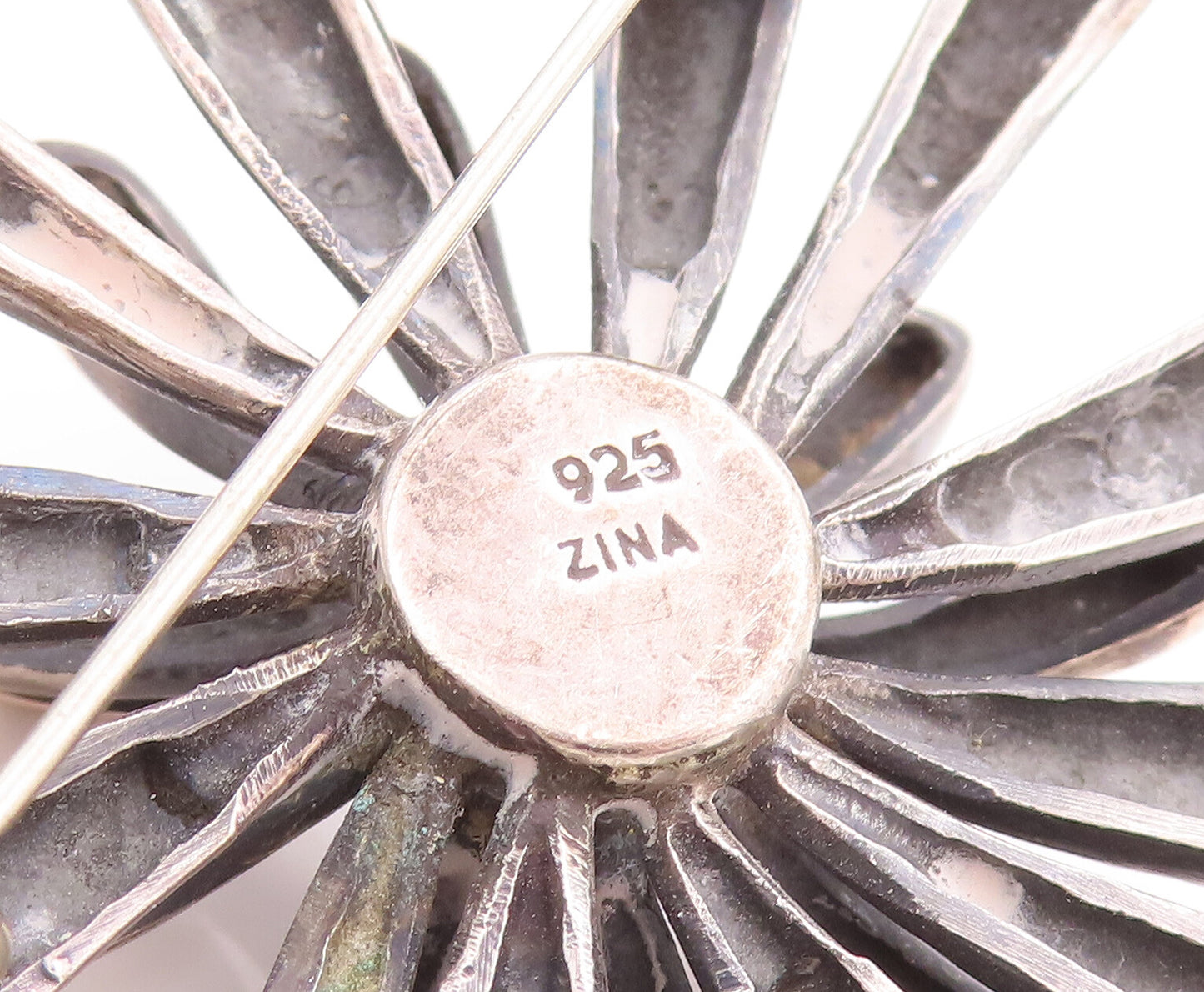 925 Sterling Silver Vintage Brooch Pin ZINA Brutalist Designer Flower BP11141