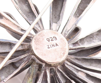 925 Sterling Silver Vintage Brooch Pin ZINA Brutalist Designer Flower BP11141