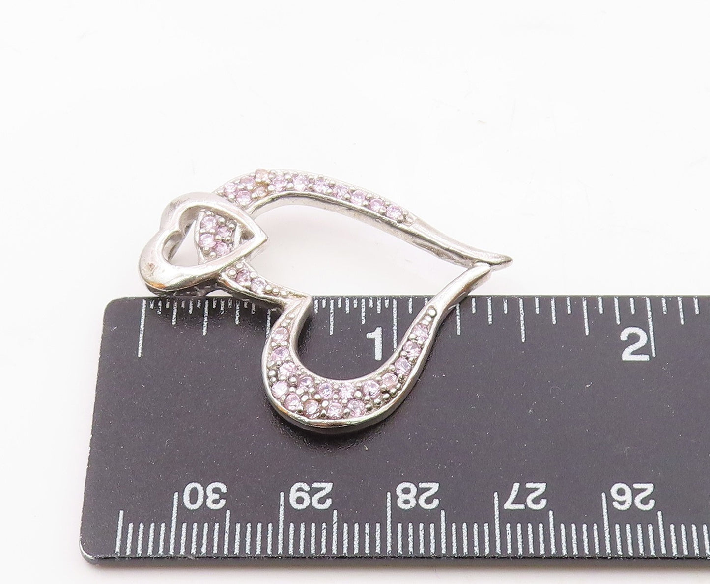 925 Sterling Silver  Vintage Pink Topaz Open Love Heart Pendant  PT14620