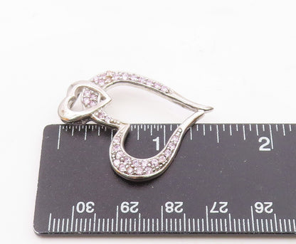 925 Sterling Silver  Vintage Pink Topaz Open Love Heart Pendant  PT14620