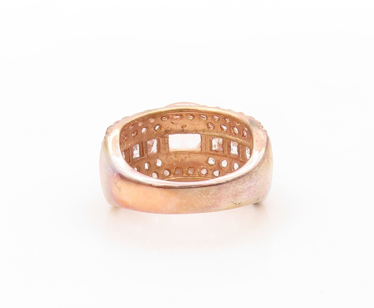 925 Sterling Silver Vintage Ring Rose Gold Plated CZ & Morganite Sz 7.5  RG30863
