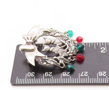 925 Sterling Silver Vintage Brooch Holiday Cat Couple Floral Design Pin  BP11875