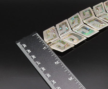 TAXCO 925 Silver  Vintage Inlaid Abalone Double Row Link Bracelet  BT9784