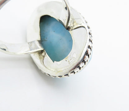 925 Sterling Silver  Cabochon Cut Larimar Twist Cocktail Ring Sz 6  RG8341