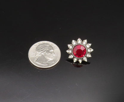 MMA 925 Silver  Vintage Antique Floral Rhinestones Stud Earrings  EG11938