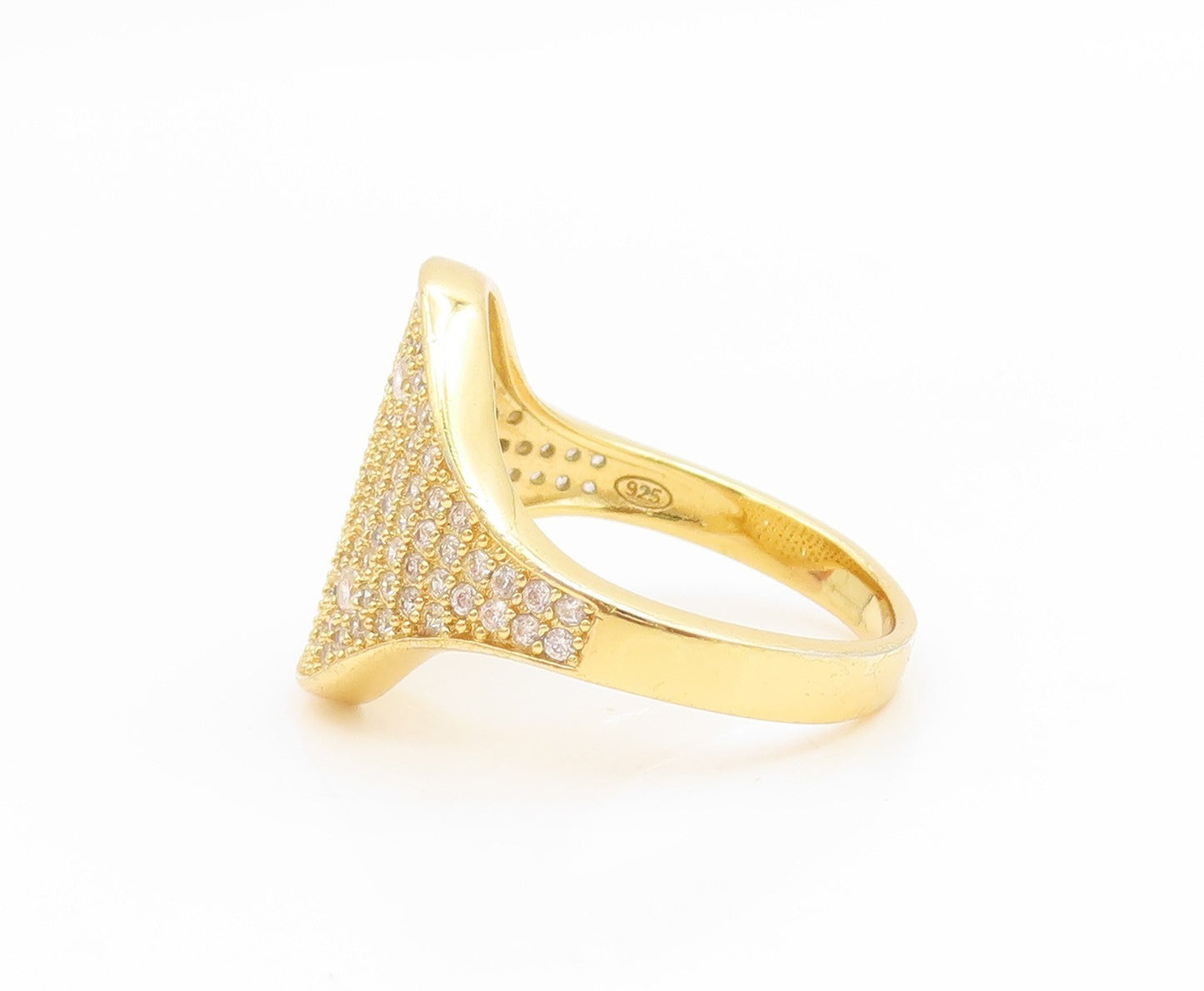 925 Sterling Silver Vintage Ring Gold Plated CZ Pave Signet Band  Sz 7  RG35287