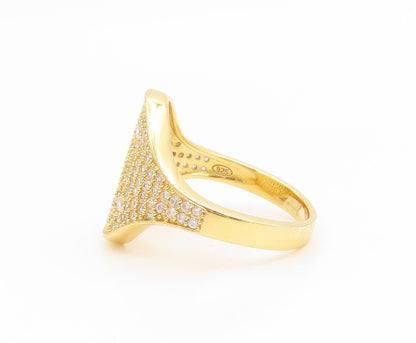 925 Sterling Silver Vintage Ring Gold Plated CZ Pave Signet Band  Sz 7  RG35287