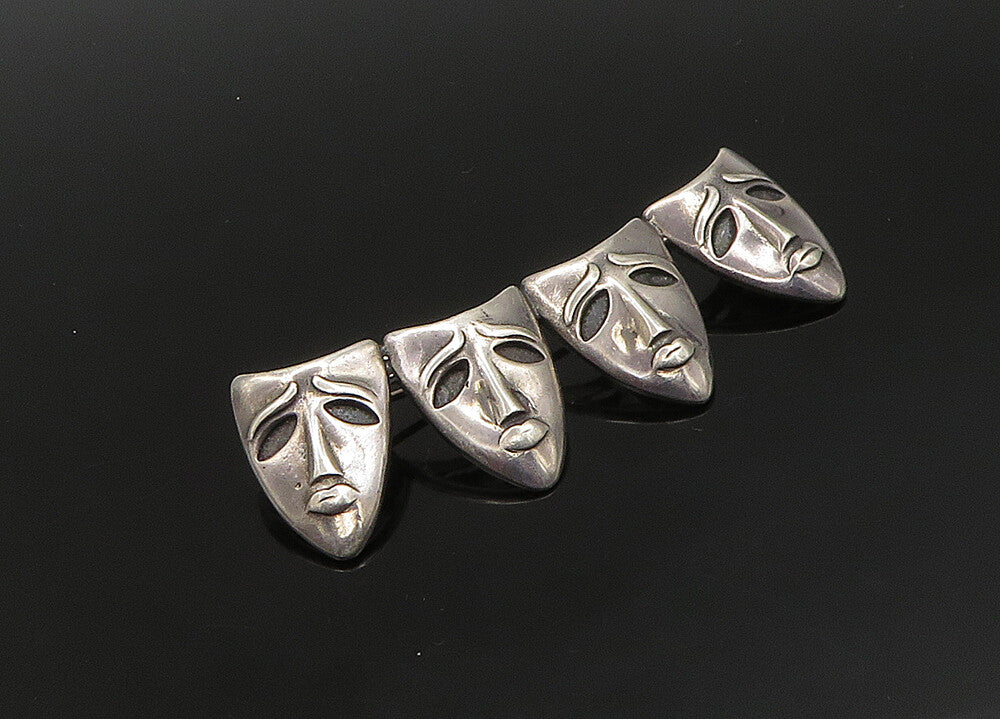 925 Sterling Silver  Vintage Modernist Drama Theater Masks Brooch Pin  BP9096