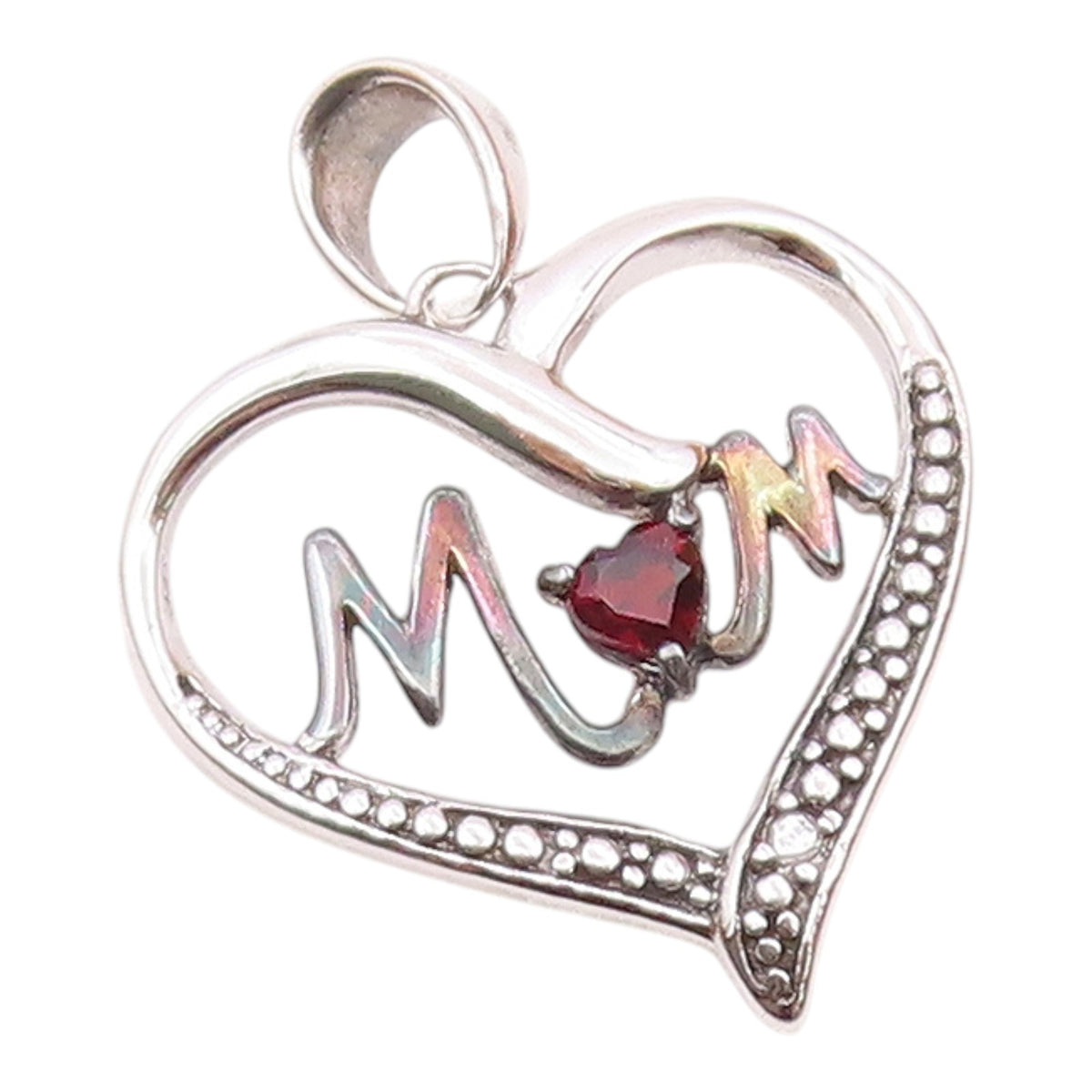 925 Sterling Silver  Vintage Genuine Diamond Mom Love Heart Pendant  PT17622