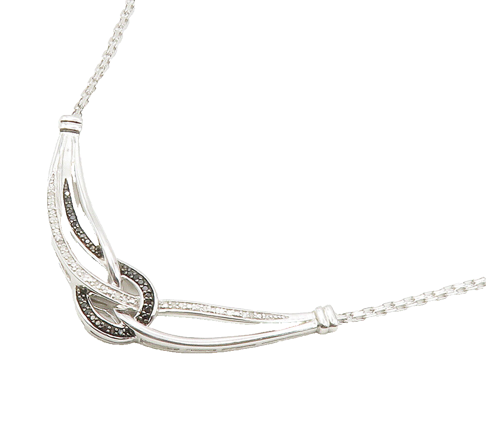925 Sterling Silver  Genuine Black & White Diamonds Chain Necklace  NE2524