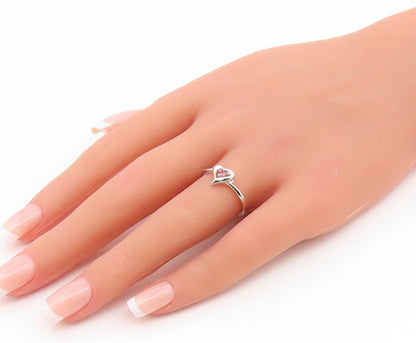 925 Sterling Silver Vintage Ring Pink Topaz Love Heart Band  Sz 6.5  RG35119
