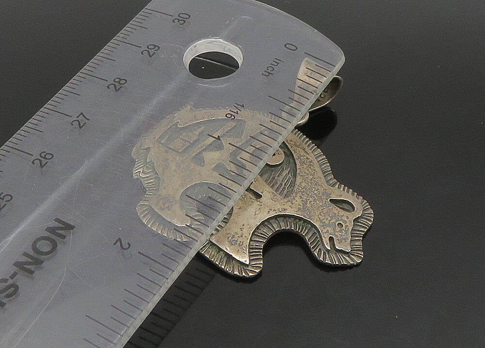 MEXICO 925 Silver  Vintage Dark Tone Patterned Bear Motif Pendant  PT19343
