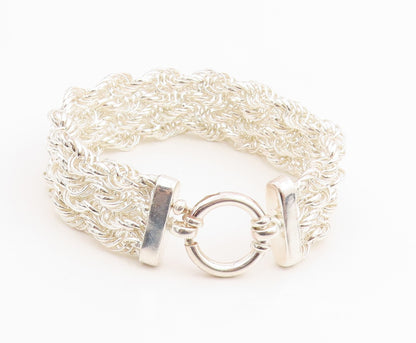 925 Sterling Silver Vintage Bracelet Braided Serpentine Weave Strands   BT11423