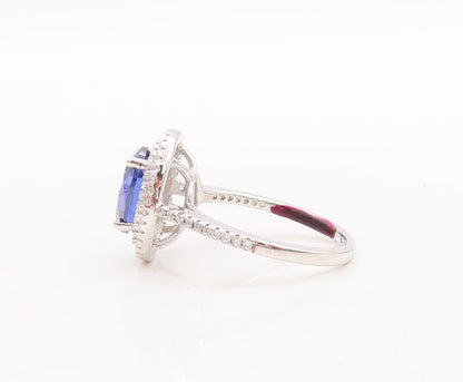 925 Sterling Silver Vintage Ring Oval Cut Blue Halo White CZ Band  Sz 7  RG29549