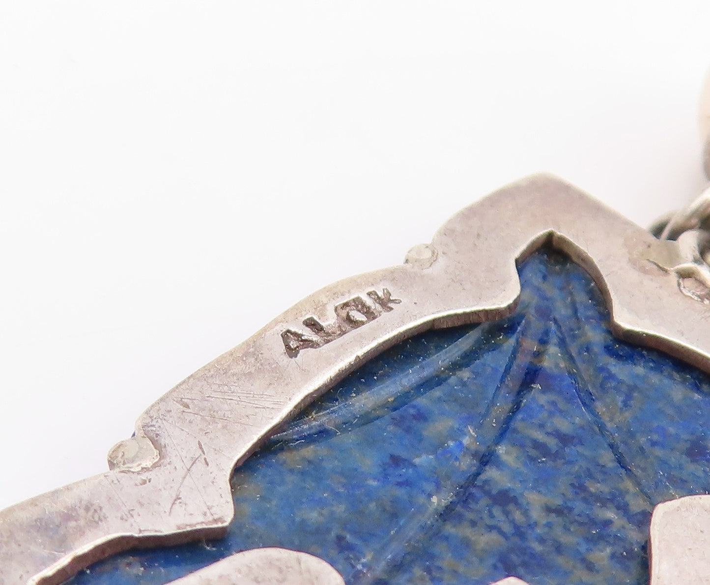 925 Sterling Silver Vintage Earrings JAIN ALOK Pearl Carved Lapis Lazuli EG14172