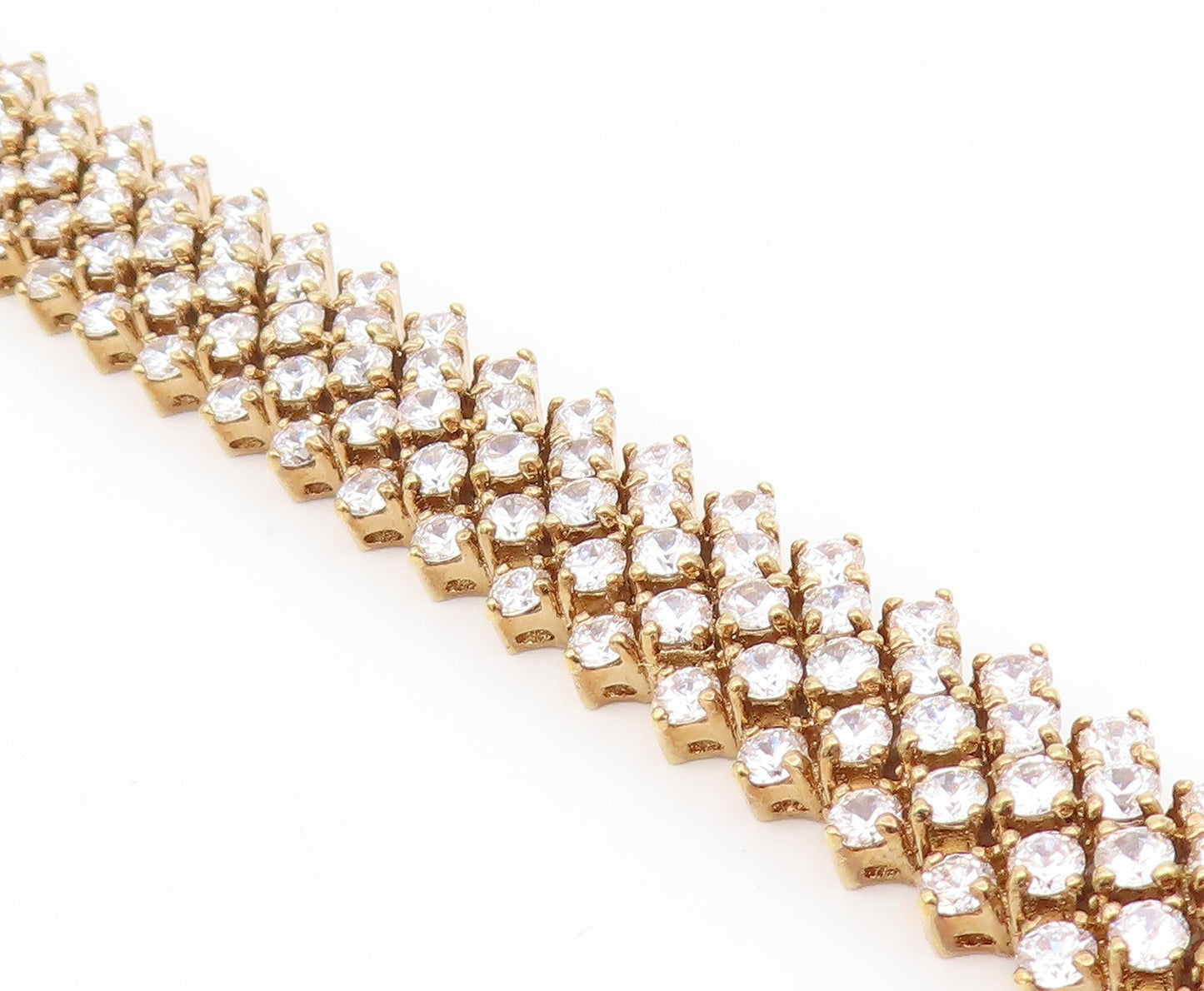 925 Sterling Silver Vintage Bracelet Gold Plated Topaz Multi Row Link  BT11926