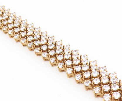 925 Sterling Silver Vintage Bracelet Gold Plated Topaz Multi Row Link  BT11926