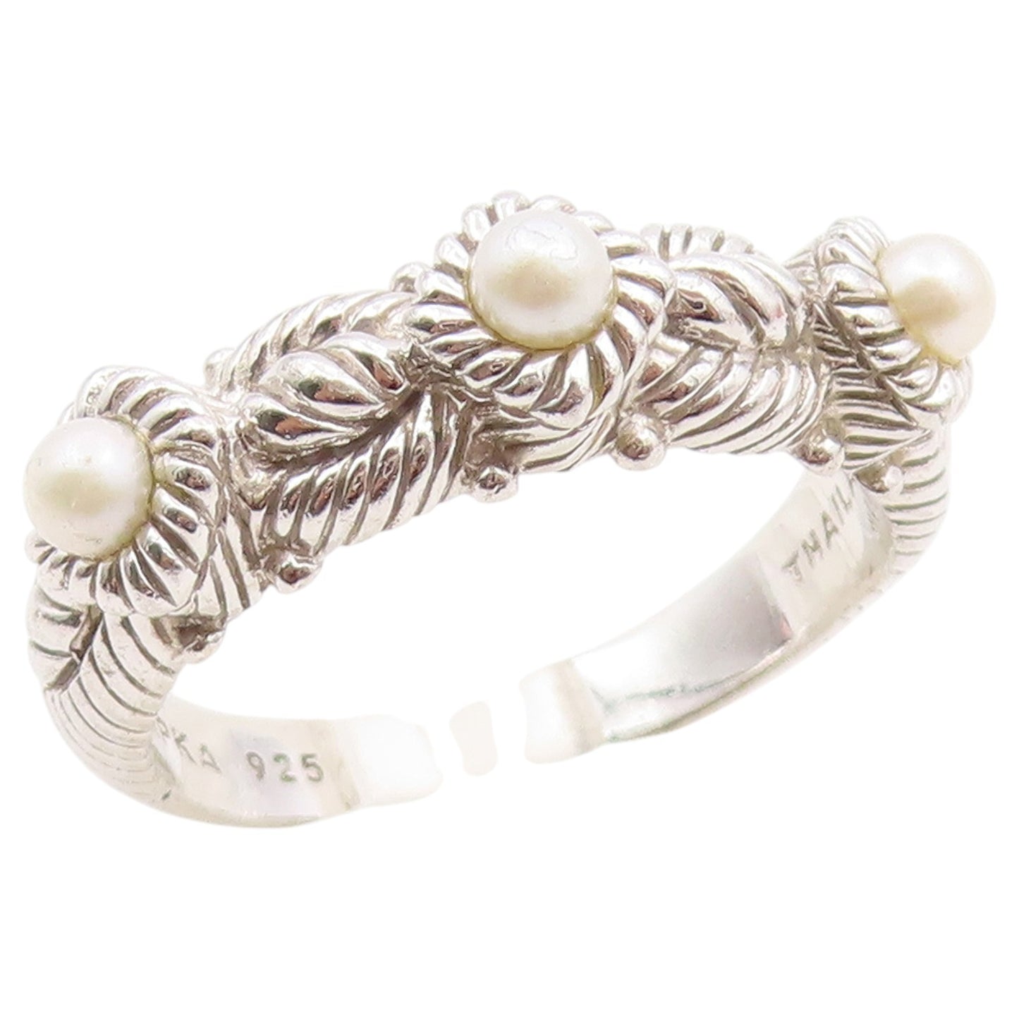 925 Sterling Silver Vintage Ring JUDITH RIPKA Triple Pearl Band  Sz 9  RG36491