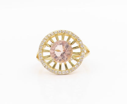 925 Sterling Silver Vintage Ring Gold Plated 2 Tone Topaz Wheel  Sz 8  RG33111
