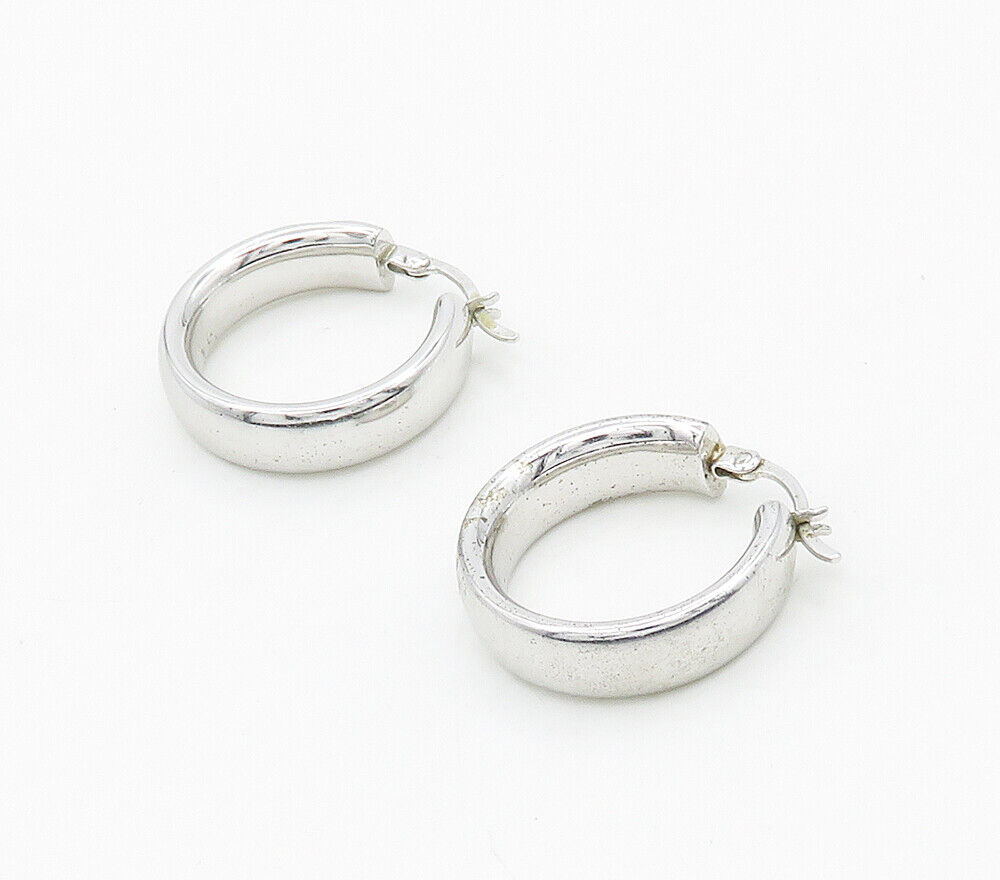 925 Sterling Silver  Shiny Polished Minimalist Round Hoop Earrings  EG8011