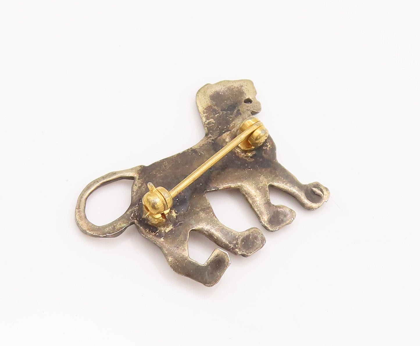 925 Sterling Silver Vintage Brooch Pin Solid Swirly Etched Barking Dog  BP10723