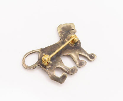 925 Sterling Silver Vintage Brooch Pin Solid Swirly Etched Barking Dog  BP10723
