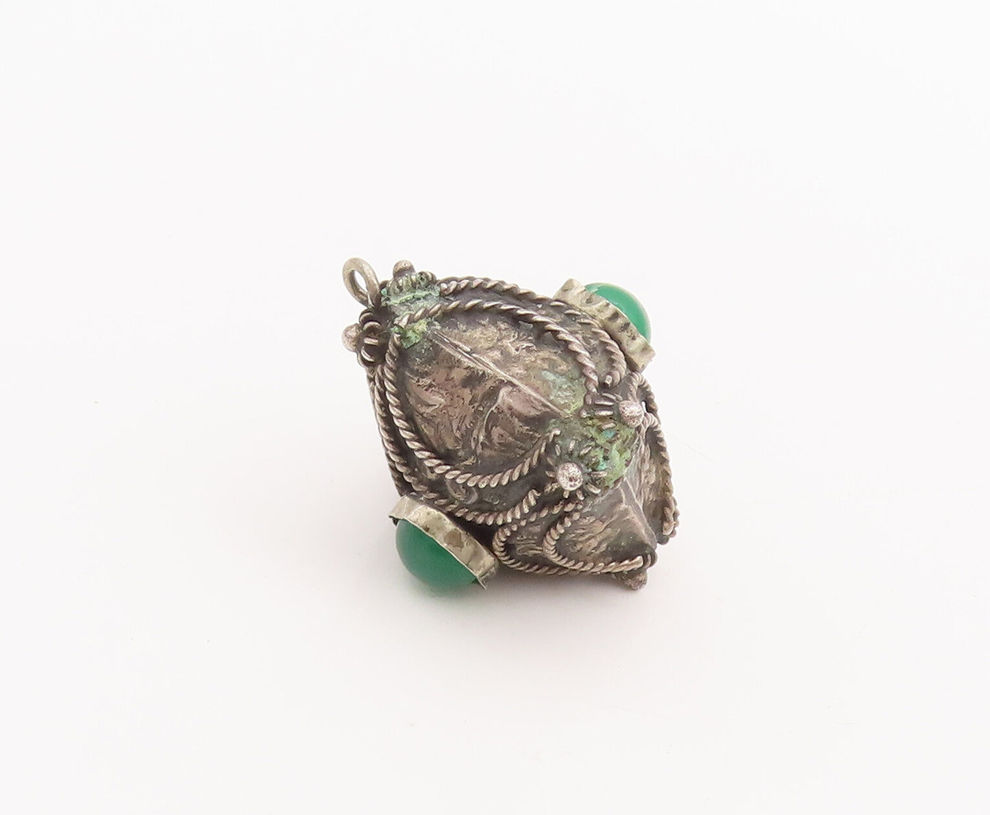 925 Sterling Silver Vintage Pendant Agate Twisted Rope Carved Square  PT22732