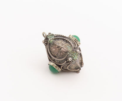 925 Sterling Silver Vintage Pendant Agate Twisted Rope Carved Square  PT22732